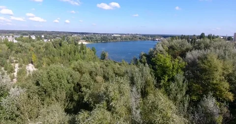 Lake with quadrocopter, beautiful forest Stock Footage 82283572