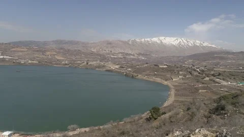 Lake Ram Hermon view aerial Stock Footage 139740122