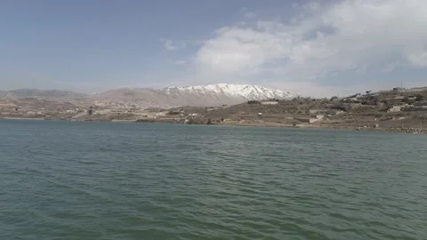 Lake Ram Hermon view aerial side up Stock Footage 139740145