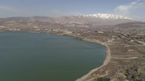 Lake Ram Hermon view aerial side Stock Footage 139740158
