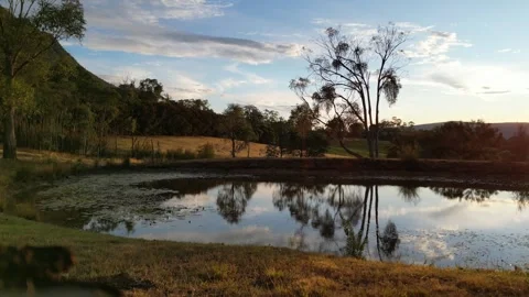 Lake reflection at dusk with beautiful moody sunset Stock Footage 312098540