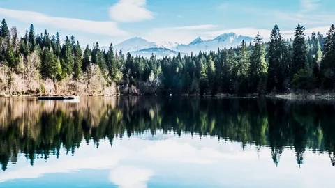 Lake Reflection Mountains Spring Timelapse 4k Stock Footage 73826876