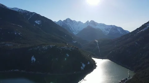 Lake reflection in the north cascades over a dam 스톡 동영상 332730318