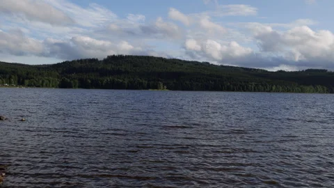 Lake reflections and moving clouds captured at a nature reserve Stock Footage 318077116