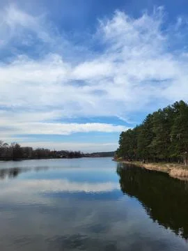 Lake Reflections With Forest and Cloudy Sky Stock Photos