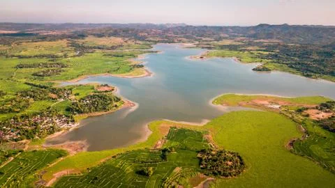 Lake in rice fields Stock Photos