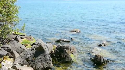 Lake rocks trees wind 02svv Stock Footage 47332612
