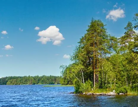 Lake Ruotsalainen summer view (Finland). Stock Photos