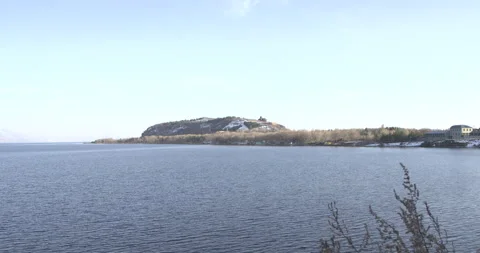 Lake Sevan Armenia Wide Shot with Sevan Peninsula 4K Stock Footage 326635832