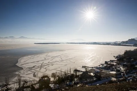Lake Sevan covered with ice Stock-Fotos