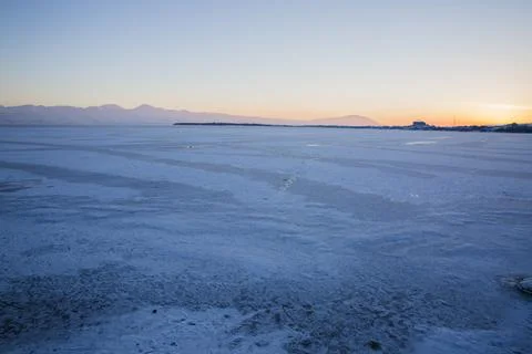 Lake Sevan covered with ice Stock-Fotos