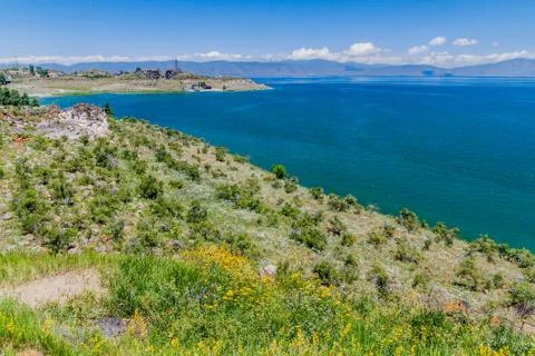Lake Sevan near Hayravank monastery, Armenia Stock Photos