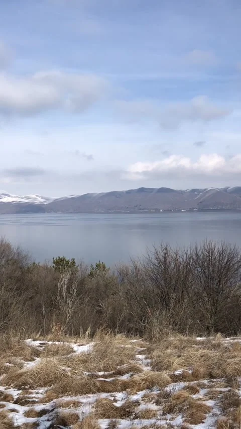 Lake Sevan in winter, Armenia - stock footage Stock Footage 161739856
