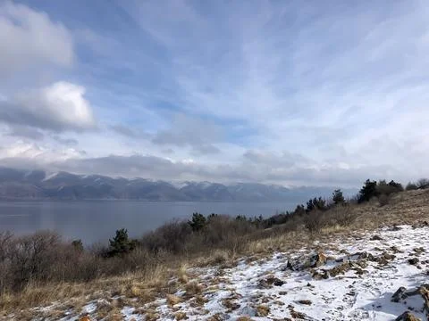 Lake Sevan in winter, Armenia - stock photo Stock Photos