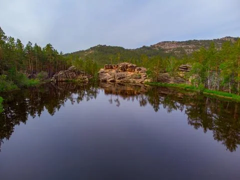 Lake Shaitankol meaning Devil's Lake Karkaraly National Park Kazakhstan. Stock Photos