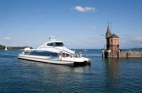 Lake with ship Stock Photos