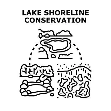 Lake shoreline conservation developing clean ecosystems Stock Illustration