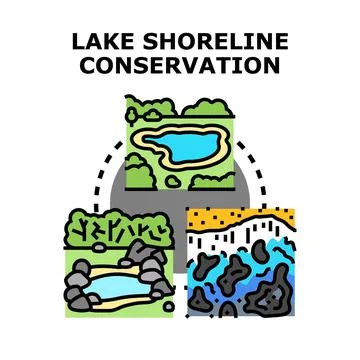 Lake shoreline conservation developing clean ecosystems Stock Illustration