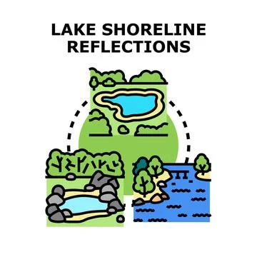 Lake shoreline reflections concept vector illustration Stock Illustration