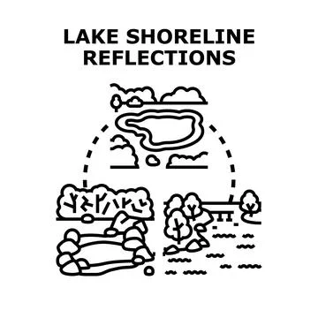Lake shoreline reflections concept vector illustration Illustrazione stock