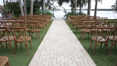 Lake side wedding aisle Stock Footage 145853329
