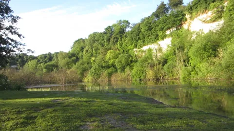 Lake side with white stone hills Stock Footage 39243789