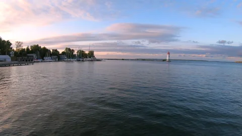 Lake Simcoe Lighthouse and Marina In Jacksons Point Stock Footage 136497243