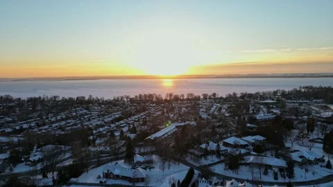 Lake simcoe sunset winter time Stock Footage 230123338