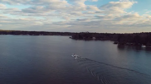 Lake Sinclair Boat View From a Drone, Promo/Real Estate Materials Stock Footage 76139531
