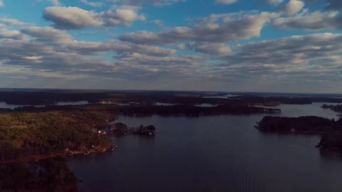 Lake Sinclair Boat View From a Drone, Promo/Real Estate Materials Stock Footage 76139557