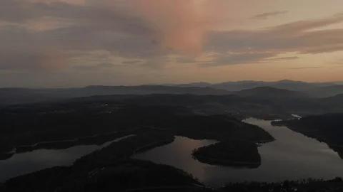 Lake Solina at sunset. The biggest artificial lake in Poland. Stock Footage 122247433