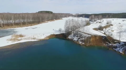 The lake in the spring from height of bird's flight Stock Footage 68002418