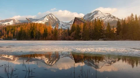 Lake Strbske pleso in spring time Video stock 112752876