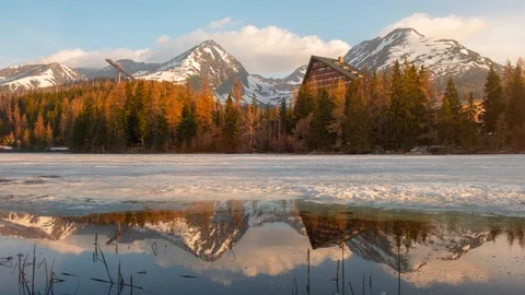 Lake Strbske pleso in spring time Stock Footage 112753008