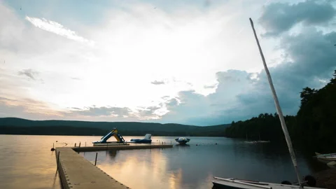 Lake sunset dock time lapse (4k) Stock Footage 132783892