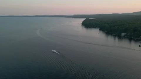 Lake at sunset flying shot Video stock 248401182