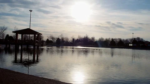 Lake at sunset Stock Footage 121885954