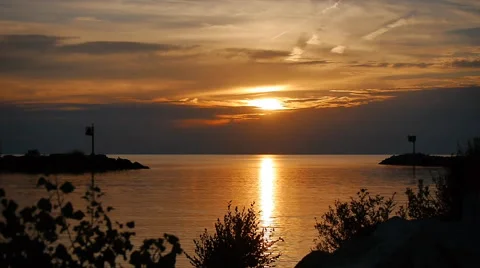 Lake Sunset With Golden Clouds 03 Stock Footage 47296004