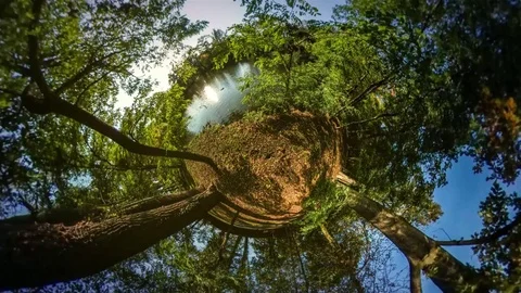 Lake in Sunset Mini Planet 360 Degree Warm Day Autumn Sky Reflection in Water Stock Footage 74121622