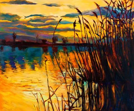 Lake on sunset Stock Photos
