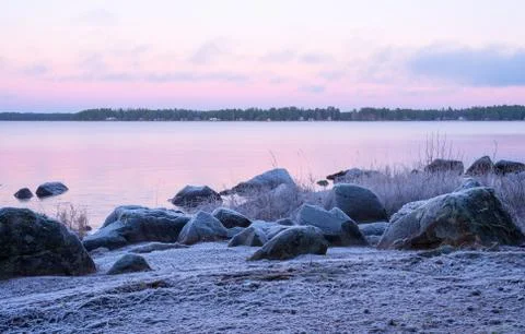 Lake in sunset Stock Photos