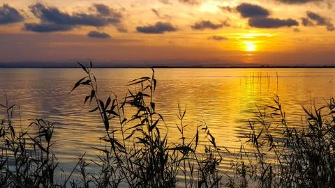 Lake with sunset Stock Photos
