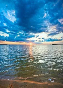 Lake sunset view Stock Photos