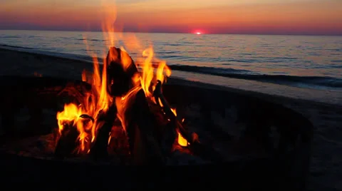 Lake Superior Beach Campfire Stock Footage 26073550