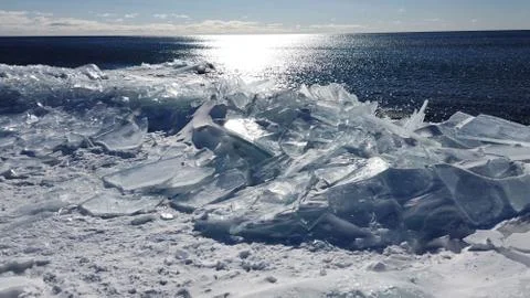 Lake Superior - Broken Sheets of Ice Stock Photos