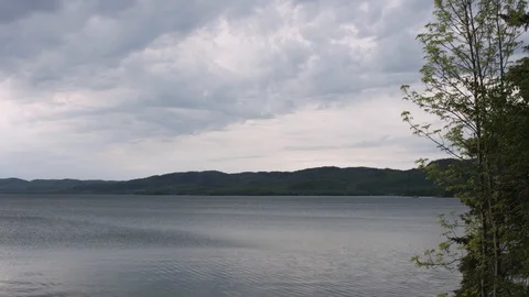 Lake Superior, cloudy sky, greenery Video stock 101930894