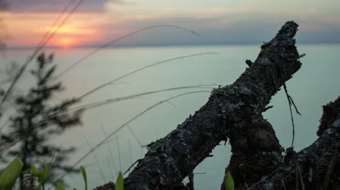 Lake Superior Sunset Rack Focus Stock Footage 48623012