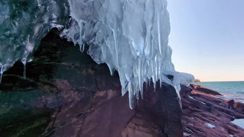 Lake Superior Winter Icicles Stock Footage 274172391