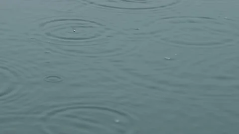 Lake surface in the rain with rain drops. Close up detail in slow motion. Stock Footage 150415994