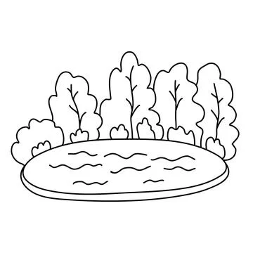 Lake surrounded by forest doodle Stock Illustration